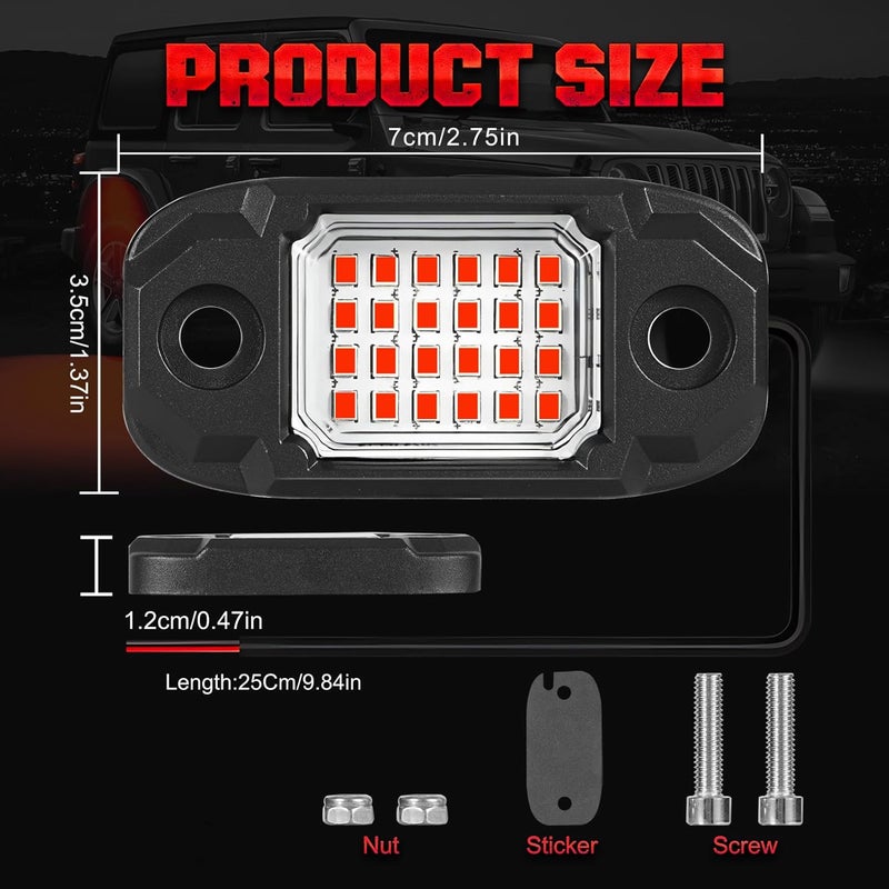LY8 4 Pods Red Rock Lights 24 LEDs Chips Waterproof Neon Trail Rig Lamp Underglow Lights for Car Truck Motorcycle Boat SUV ATV UTV (Red) - Image 2
